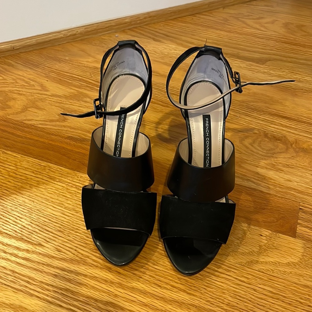 French Connection Black Strappy Block Heel Sandals